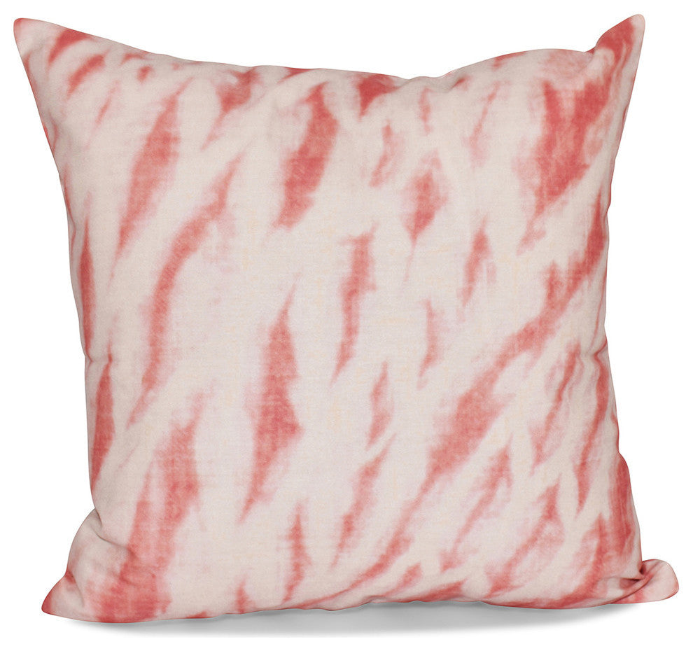 Shibori Stripe, Geometric Print Pillow, Coral, 18"x18"
