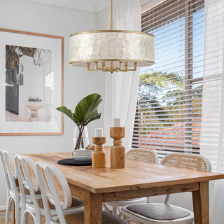 GetLedel 24" 6-Light Capiz Shell Drum Chandelier, Distressed Gold