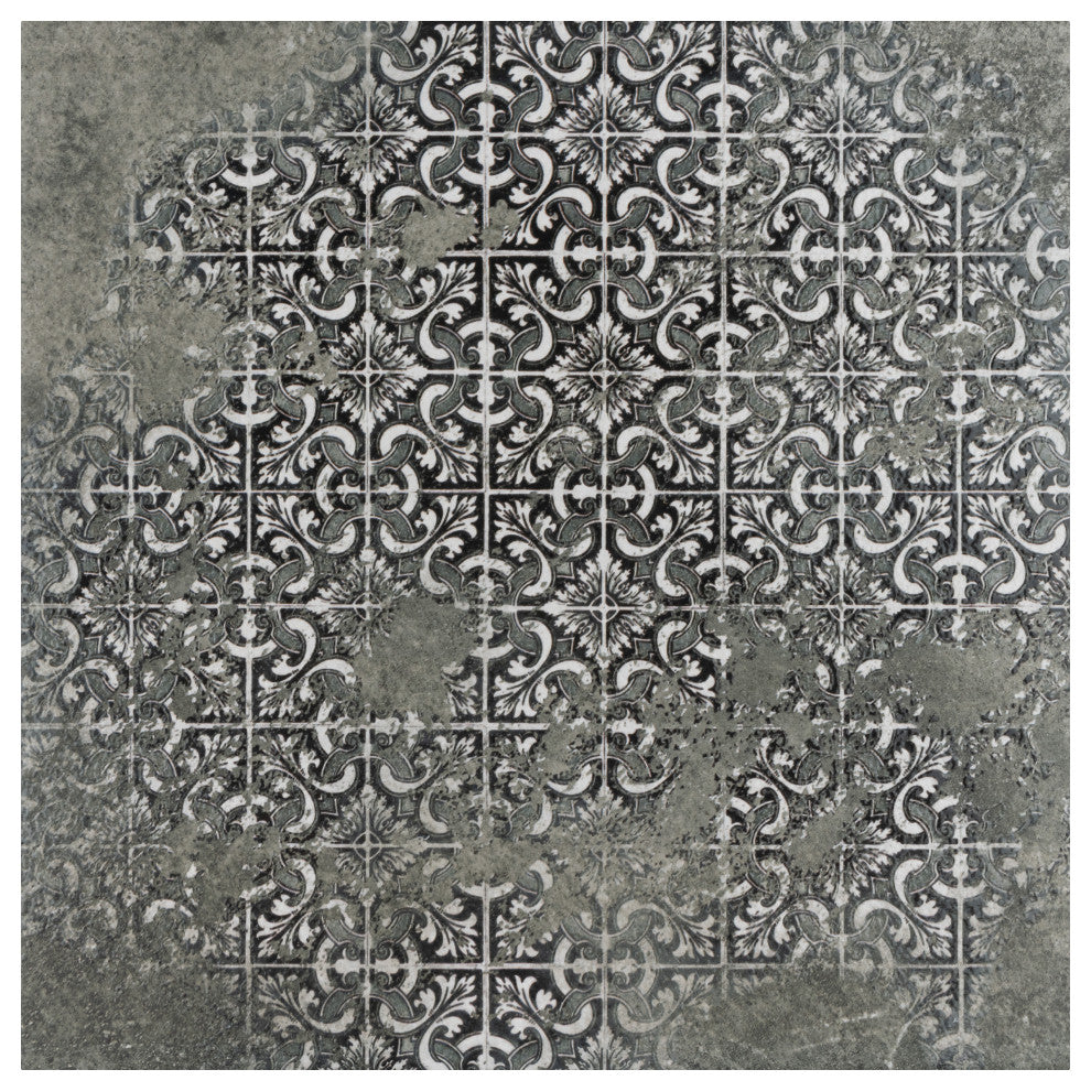 Antigua Deco Graphite Porcelain Floor and Wall Tile