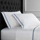 1000 Thread Count 2 Stripe Embroidery Sheet Set, Navy on White, Full Sheet Set
