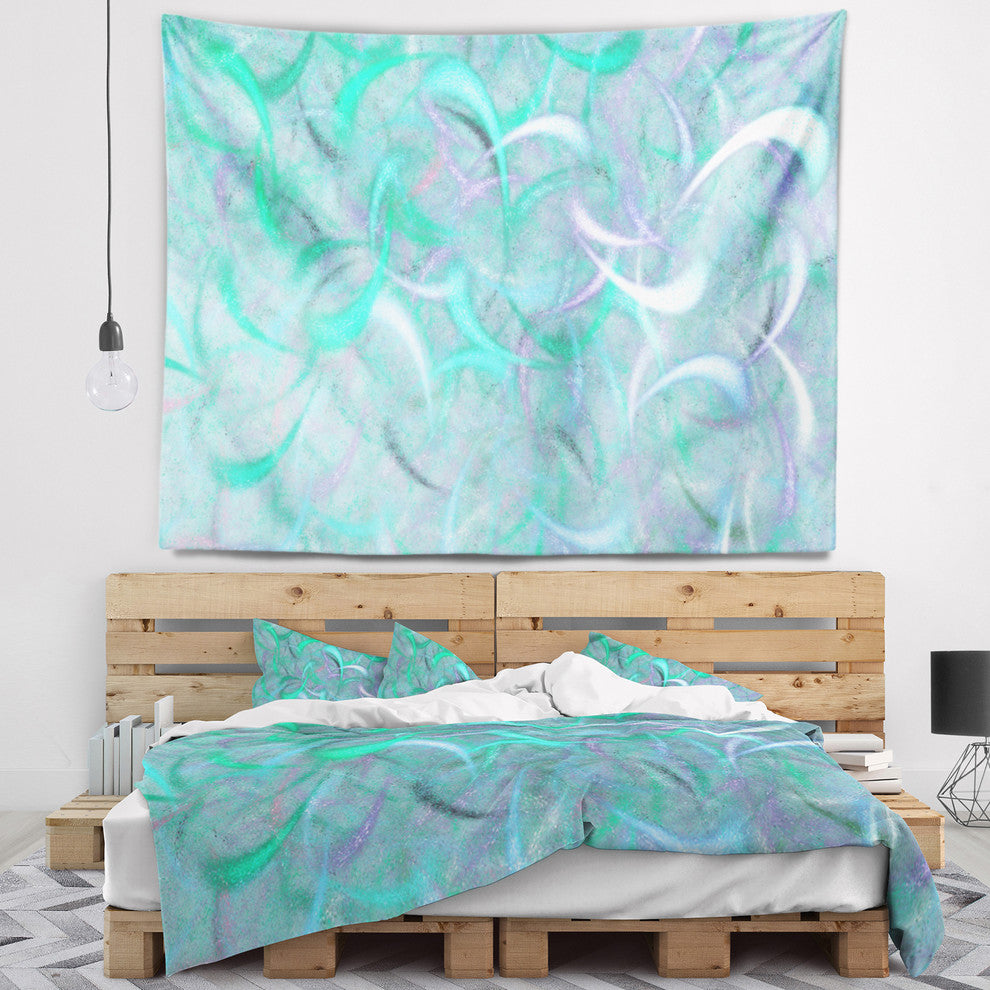 Blue Watercolor Fractal Pattern Abstract Wall Tapestry, 92"x78"