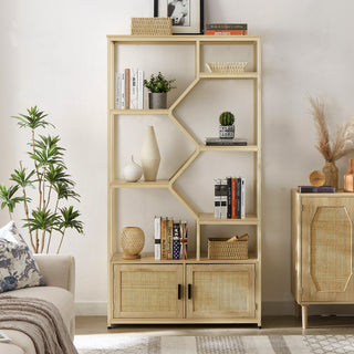 Gewnee Rattan bookshelf 7 tiers Bookcases Storage Rack