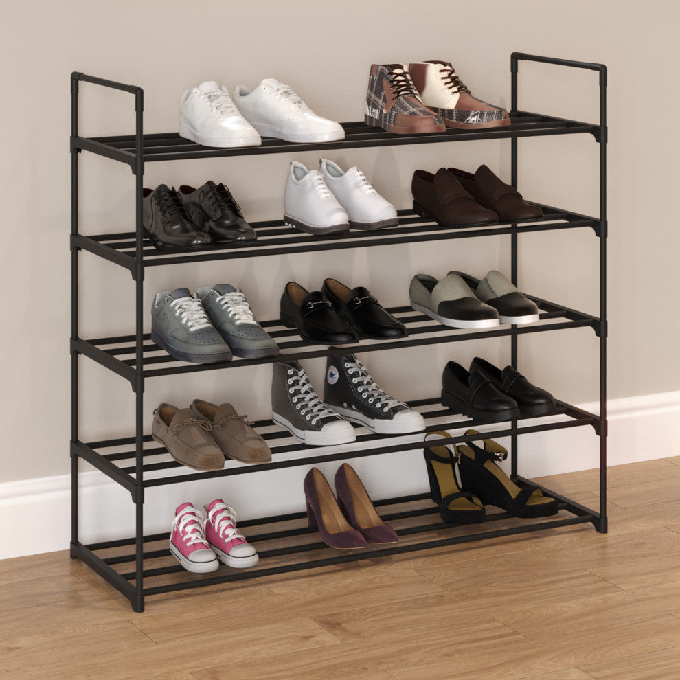 Shoe Rack 5-Tier Shoe Organizer for Closet, Bathroom, Entryway Holds 25 Pairs, Black