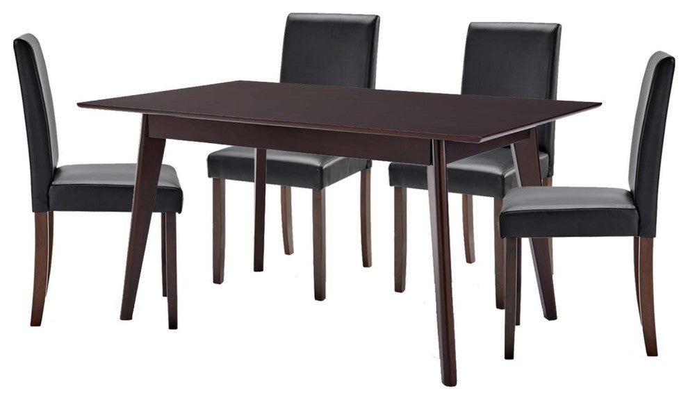 Side Dining Chair and Table Set, Faux Leather, Drak Brown Black, Modern, Bistro