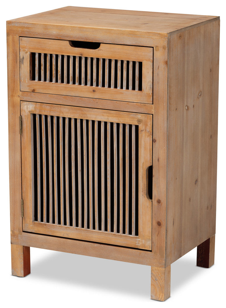 Kors Rustic Transitional Medium Oak 1-Door and 1-Drawer Wood Spindle Nightstand