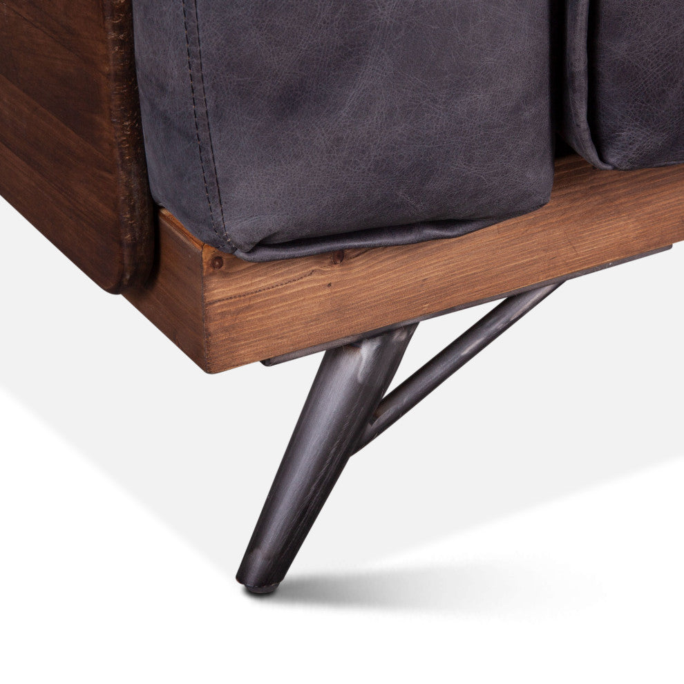 Chiavari Mid Century Antique Ebony Leather Arm Chair