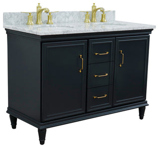 49" Double Vanity, Dark Gray Finish With White Carrara And Oval Sink