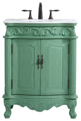 27" Single Bathroom Vanity, Antique Beige With ivory white engineered marble, Vintage Mint, Ivory White Engineered Marble Top