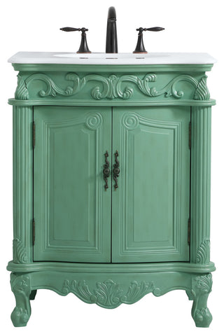 27" Single Bathroom Vanity, Antique Beige With ivory white engineered marble, Vintage Mint, Ivory White Engineered Marble Top