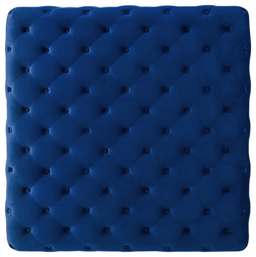 Tufted Accent Chair Ottoman, Square, Velvet, Blue Navy, Modern, Lounge
