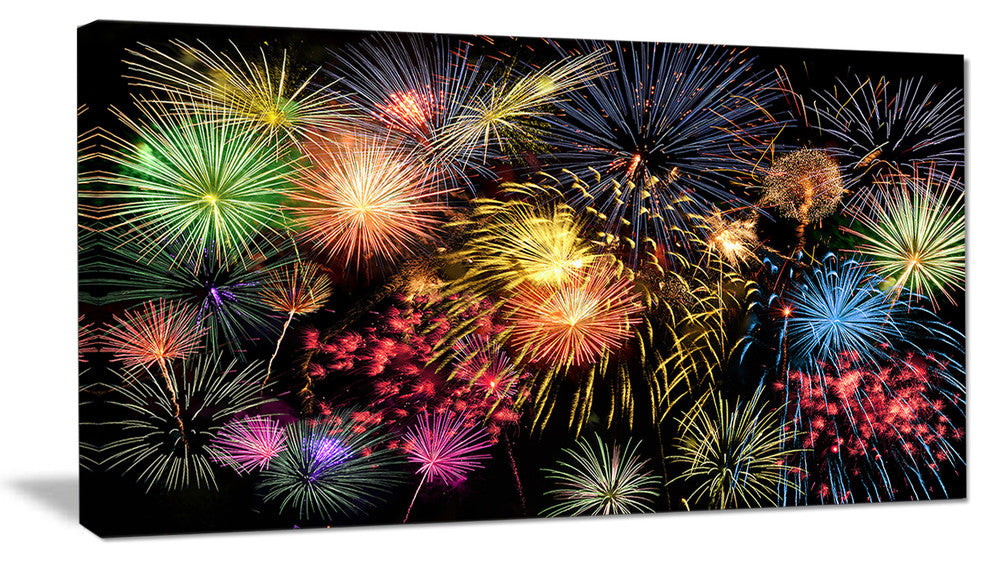 "Colorful Fireworks at Night" Skyscape Canvas Photo Print, 40"x20"