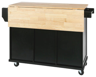 Gewnee Kitchen Cart With Rubber Wood Drop-Leaf Countertop