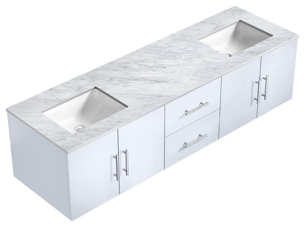 Geneva Transitional Glossy White 72" Double Vanity