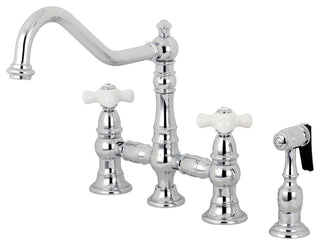 Kingston Brass Bridge Kitchen Faucet With Sprayer, Polished Chrome
