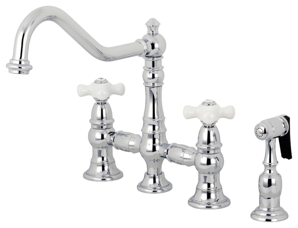 Kingston Brass Bridge Kitchen Faucet With Sprayer, Polished Chrome