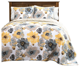 Leah Reversible 3-Piece Quilt Set, Yellow/Gray, King