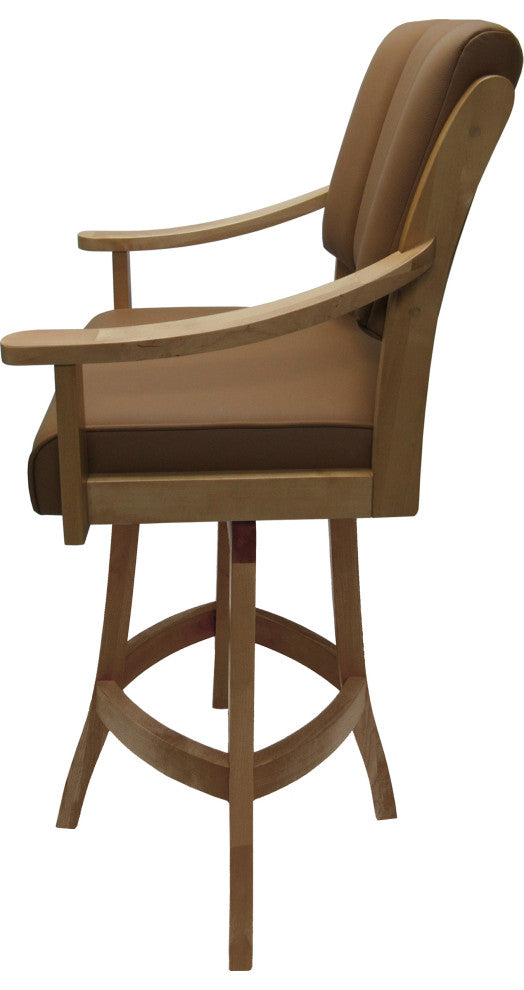 Leather Swivel Wood Bar Stool Casa on S-Base, Brown Leather on Honey, 26"