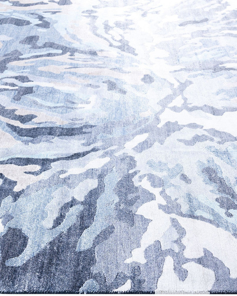 Modern, One-of-a-Kind Hand-Knotted Area Rug - Blue, 9' 1" x 12' 1"