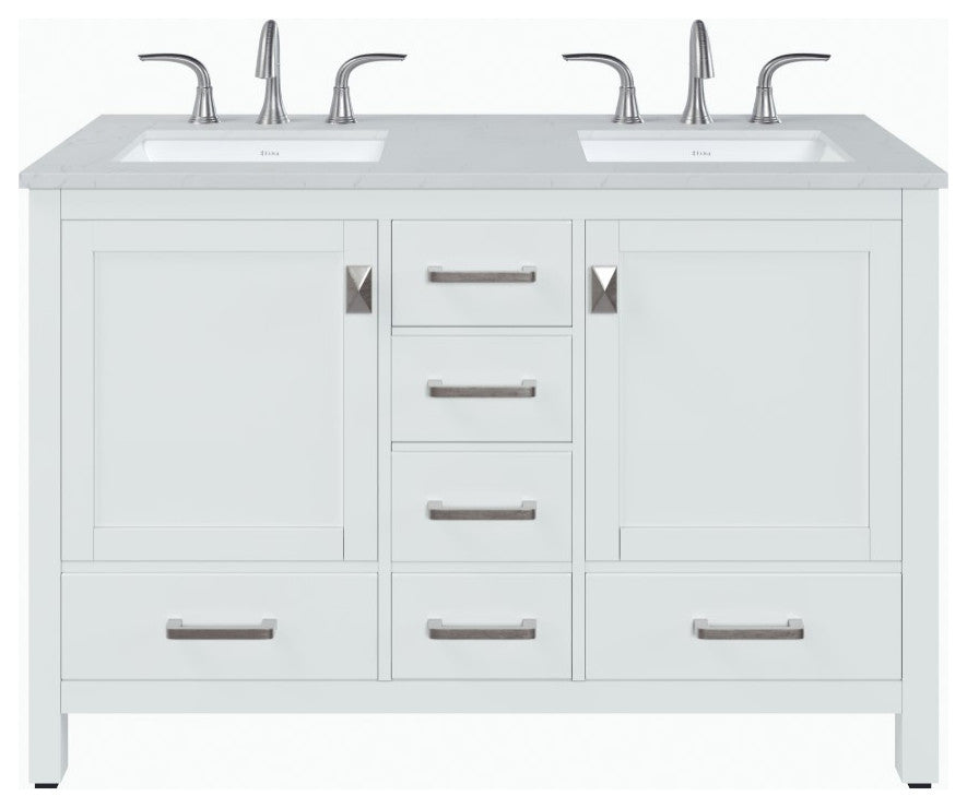 Eviva Aberdeen 48"Wx22"D Double Sink Bathroom Vanity, Quartz Countertop