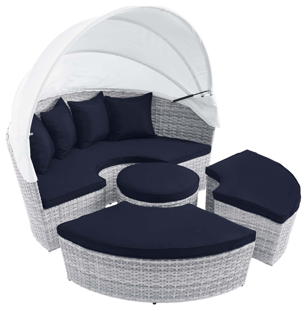 Scottsdale Canopy Outdoor Patio Daybed Light Gray Navy -4442