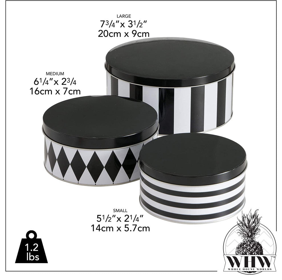3 Piece Black and White Cookie Tin Set