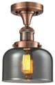 Large Bell 8" Semi-Flush Mount, Antique Copper, Glass: Plated Smoked
