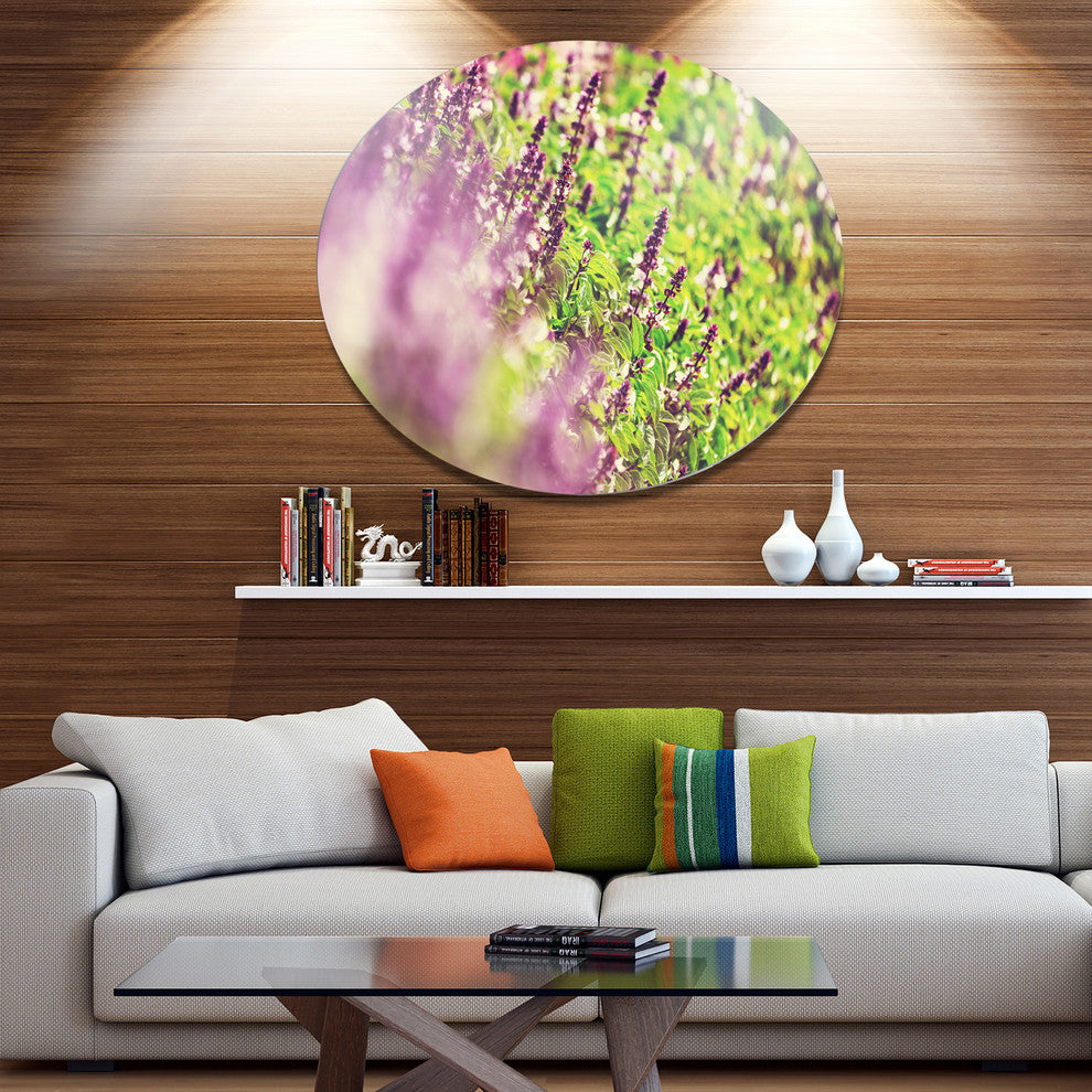 Beautiful Mint Flowers In Garden, Flower Large Disc Metal Wall Art, 23"
