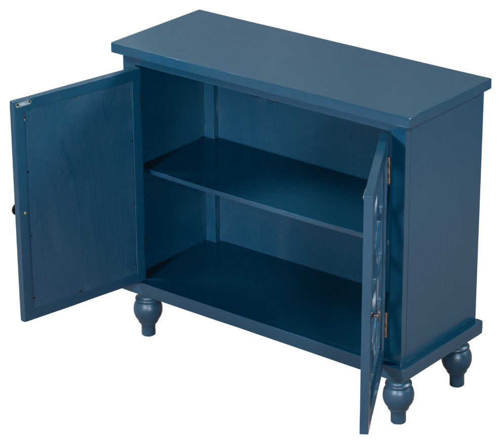 Wood Double Mirrored Door Accent Cabinet with Adjustable Shelf, Blue, 35" X 14"