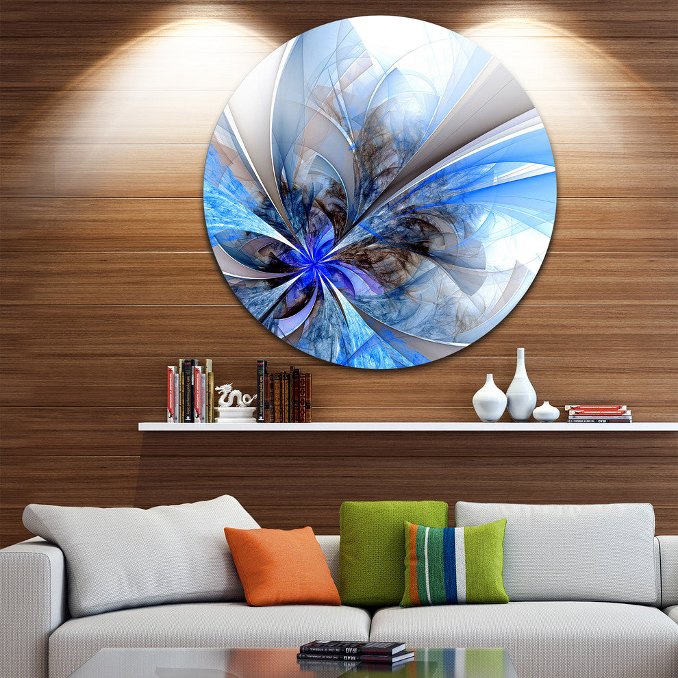 Symmetrical Blue Fractal Flower, Floral Large Disc Metal Wall Art, 11"