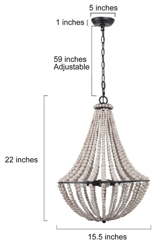 3-Light Distressed White and Matte Black Bohemian/Global Beaded LED Chandelier