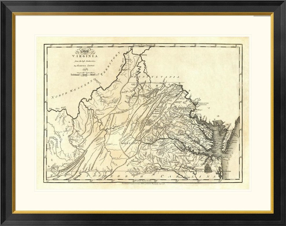 "State of Virginia, 1795" Framed Digital Print by Mathew Carey, 40x32"