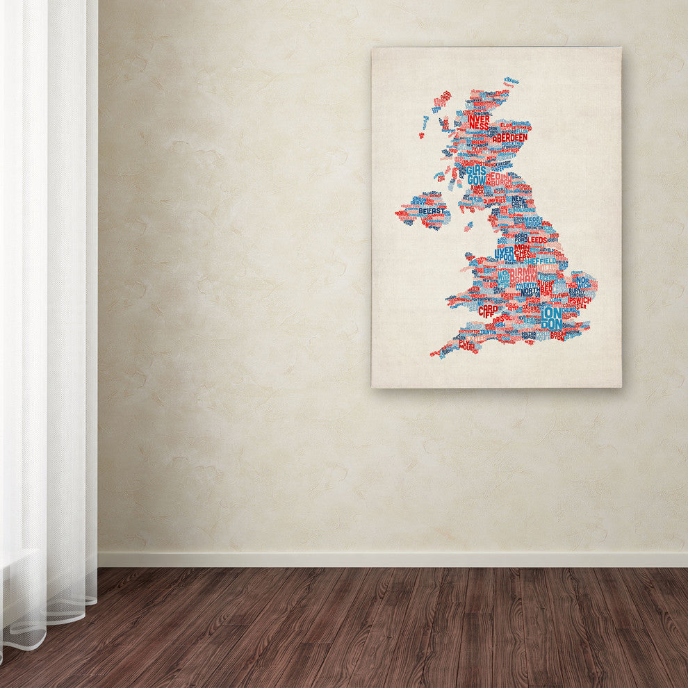 'UK Cities Text Map 2' Canvas Art by Michael Tompsett