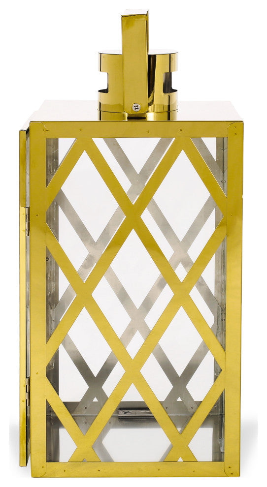 Cecil Outdoor 14" Modern Stainless Steel Lantern, Gold