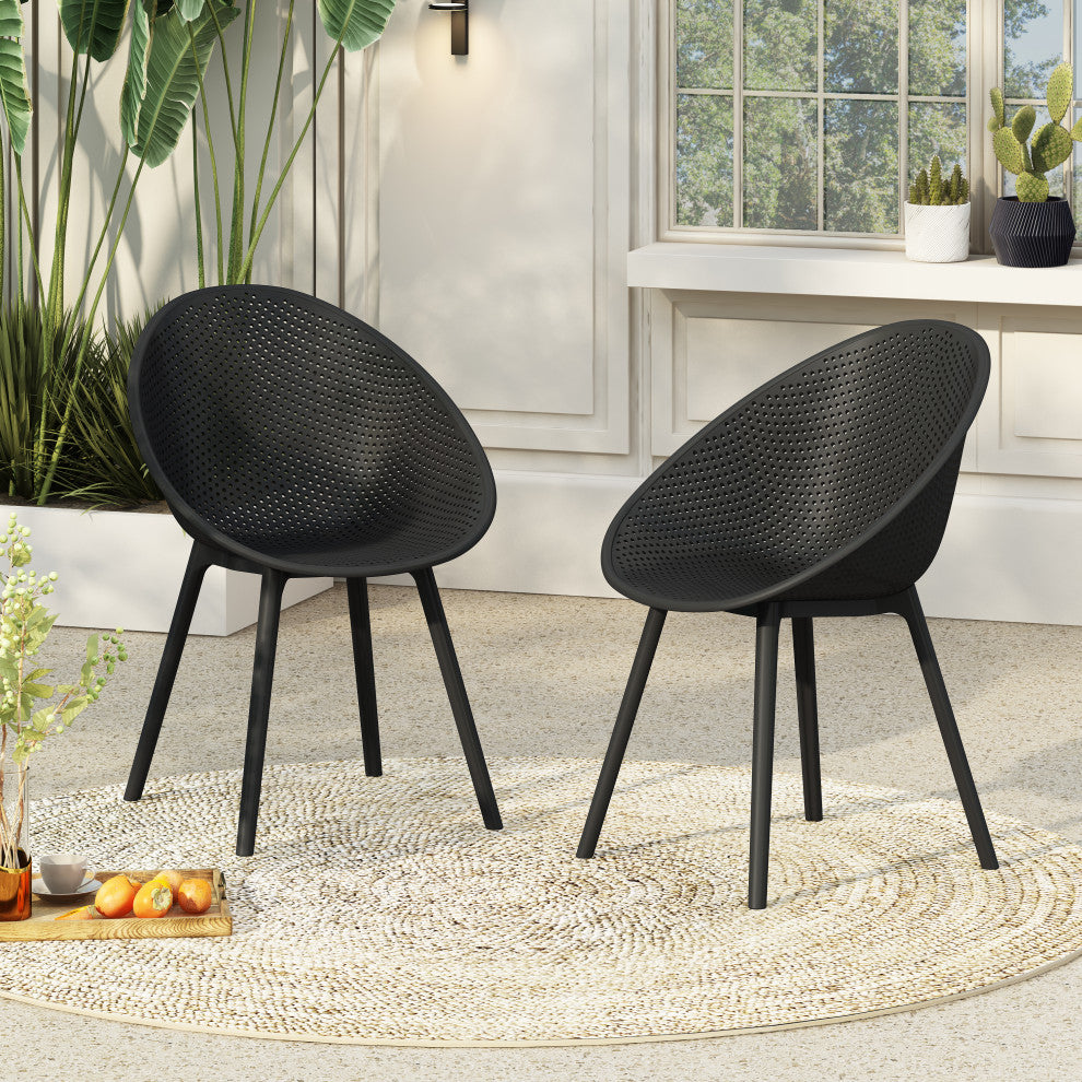 GDF Studio Outdoor Polypropelene Plastic Gable Dining Chairs, Set of 2, Black