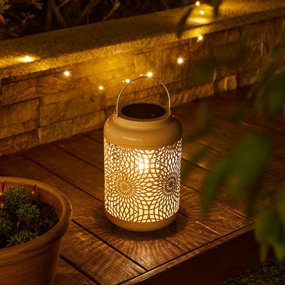 Metal Cutout Solar Powered Hanging Lantern, 2-Piece Set