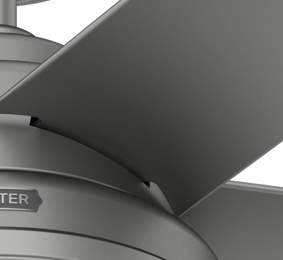 Hunter Seawall Wet Rated Ceiling Fan, LED Light Kit, Pull Chain, Matte Silver