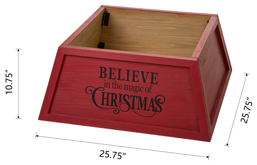 Red Trapezoid "Believe in the Magic" Christmas Tree Collar, 32"x32"