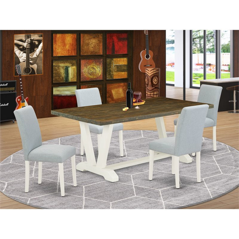 5-Piece Dining Set, 4 Chairs and Rectangular Table, Linen White