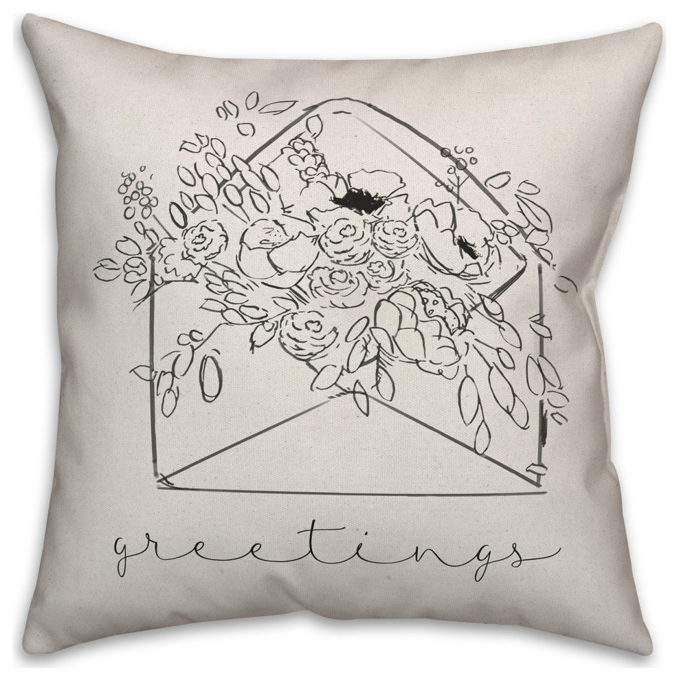 Greetings Floral Envelope 18x18 Spun Poly Pillow