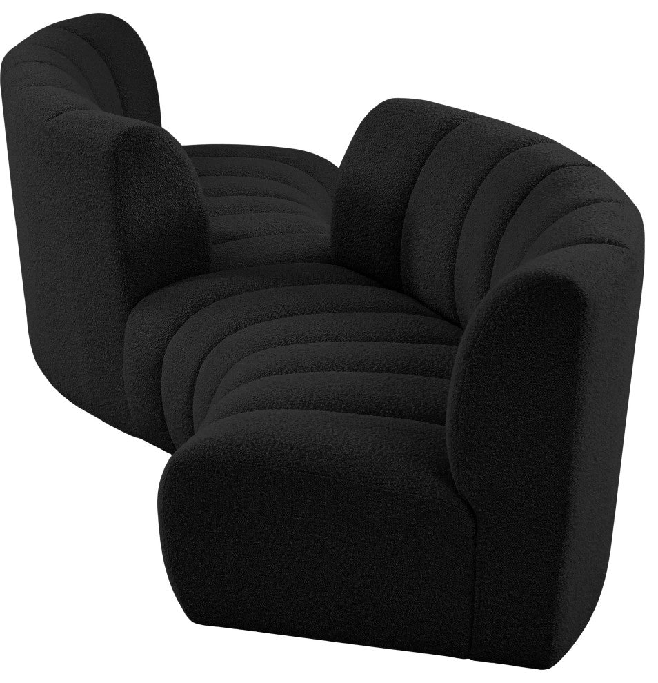 Infinity Boucle Fabric Upholstered 4-Piece S-Shaped Modular Sectional, Black