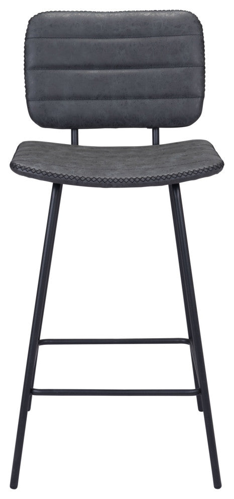 Counter Stool Chair, Set of 2, Faux Vinyl Leather, Steel, Vintage Black, Cafe
