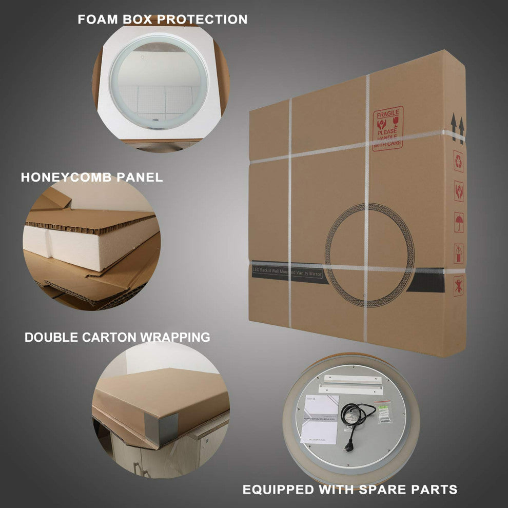 24 inch Round Frameless Anti-Fog Wall Mounted LED Bathroom Vanity Mirror