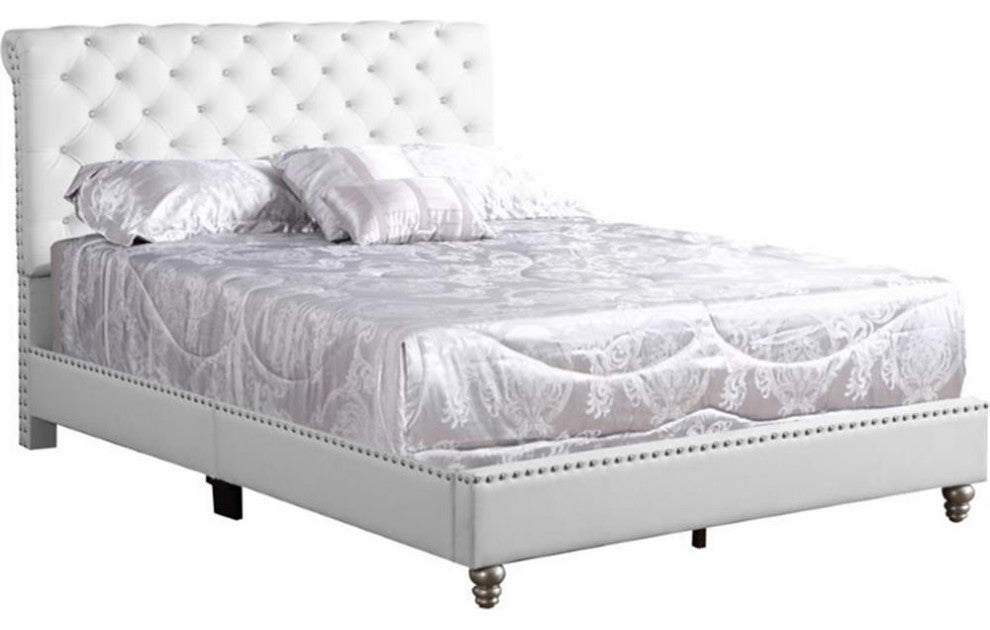 Glory Furniture Maxx Faux Leather Upholstered Full Bed in White