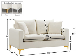 Naomi Velvet Upholstered Loveseat, Cream
