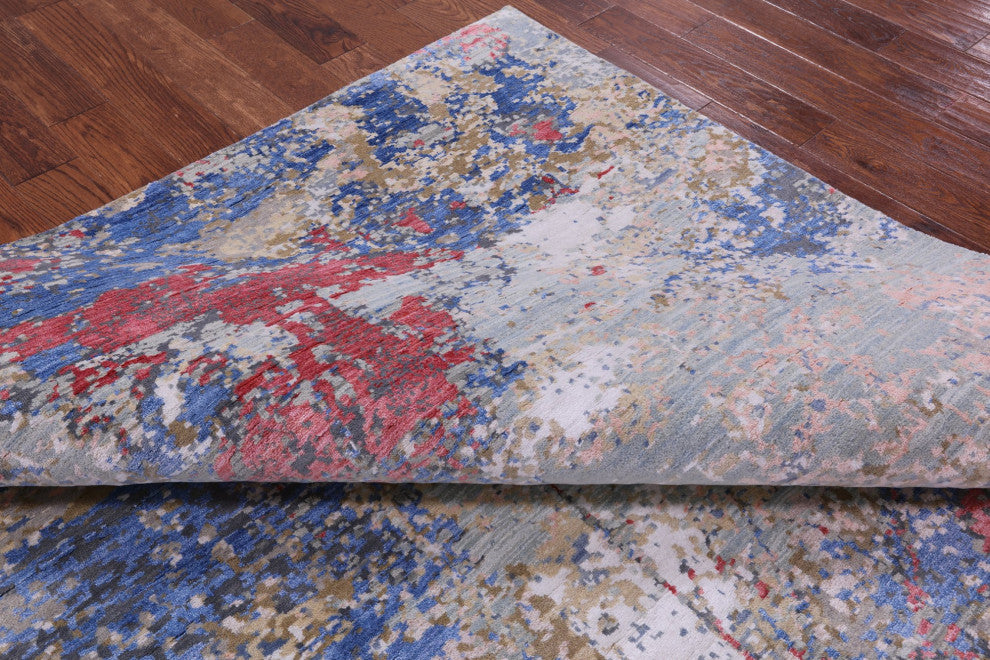 Abstract Wool and Silk Hand Knotted Rug 8' 1" X 10' 1" Q12094