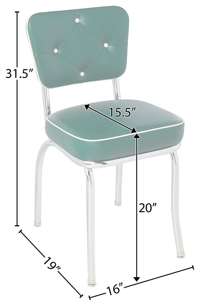 Retro Home Upholstered Tufted Back Dining Chair, Green, Box Seat