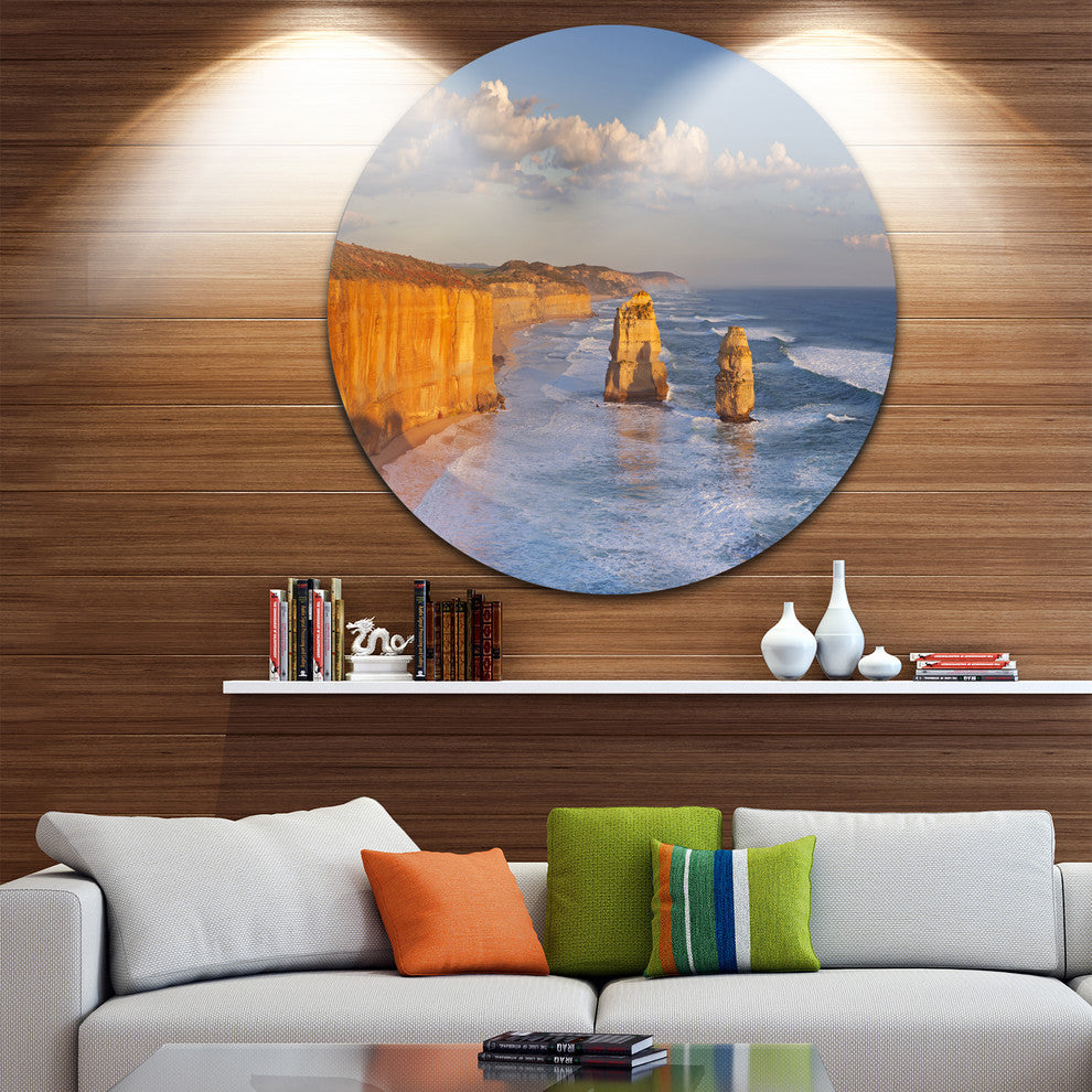 Twelve Apostles On Ocean Road, Seashore Disc Metal Artwork, 36"