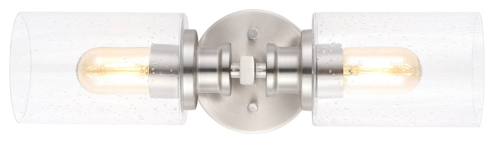 Jules Edison 16.5" Cylinder 2-Light Seeded Glass LED Vanity, Nickel