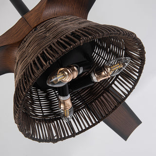 60 in Indoor Rustic Brown Rattan Ceiling Fan with Light Kit and Remote Control
