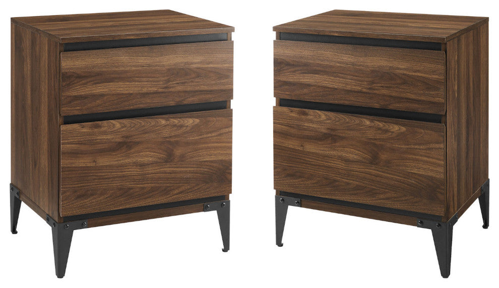 Elroy Modern 2 Drawer Urban Nightstand Set - Dark Walnut